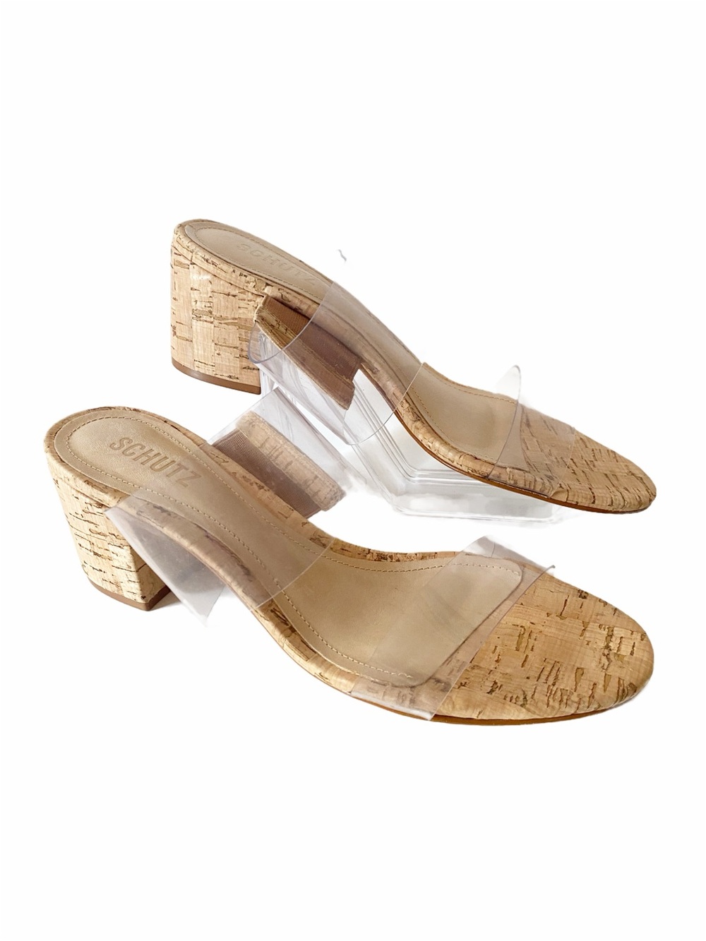 Schutz, Victorie Slide Minimalist mule dual clear vinyl/PVC Straps Block Heel